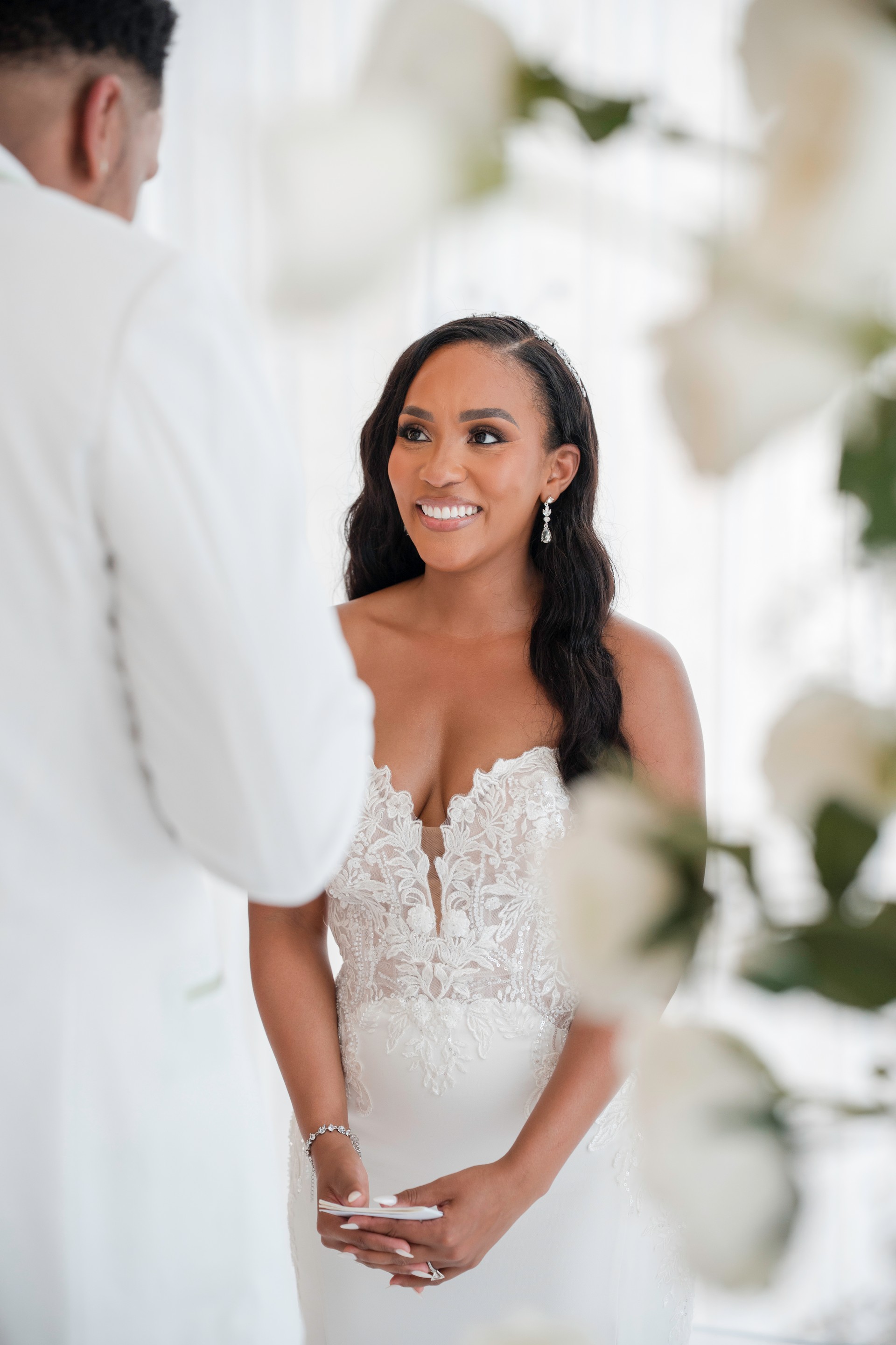 Bride wearing luminous destination wedding makeup